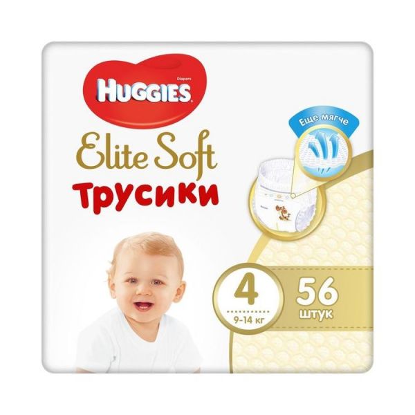 Подгузники-трусики Huggies Elite Soft 4 56 размер 4, 9 - 14 кг, 56 шт.