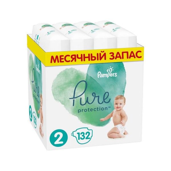 Подгузники Pampers Pure Protection 4 - 8 кг, размер 2, 132 шт.