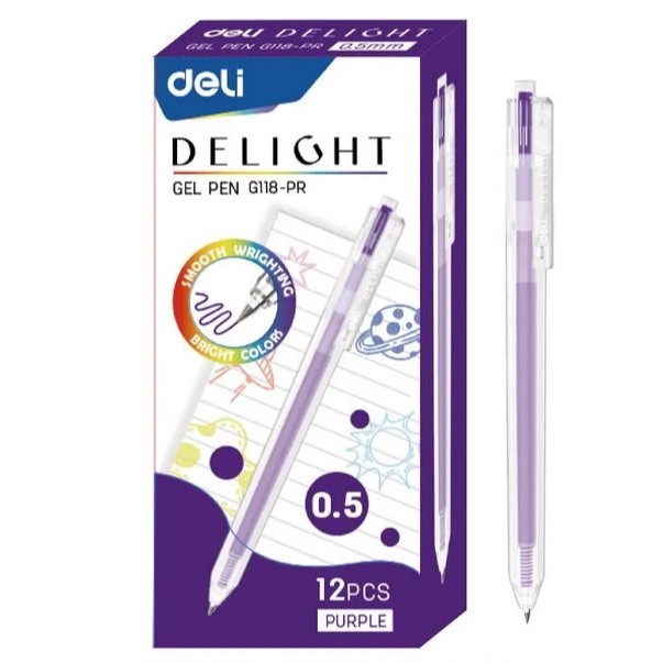 Ручка гелевая Deli ght EG118-PR фиолетовый , прозрачный